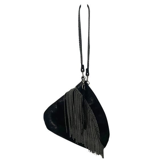 HOBO Black Leather Chain Fringe Wristlet Small Exquisite Evening Bag Mini Purse - Picture 4 of 9
